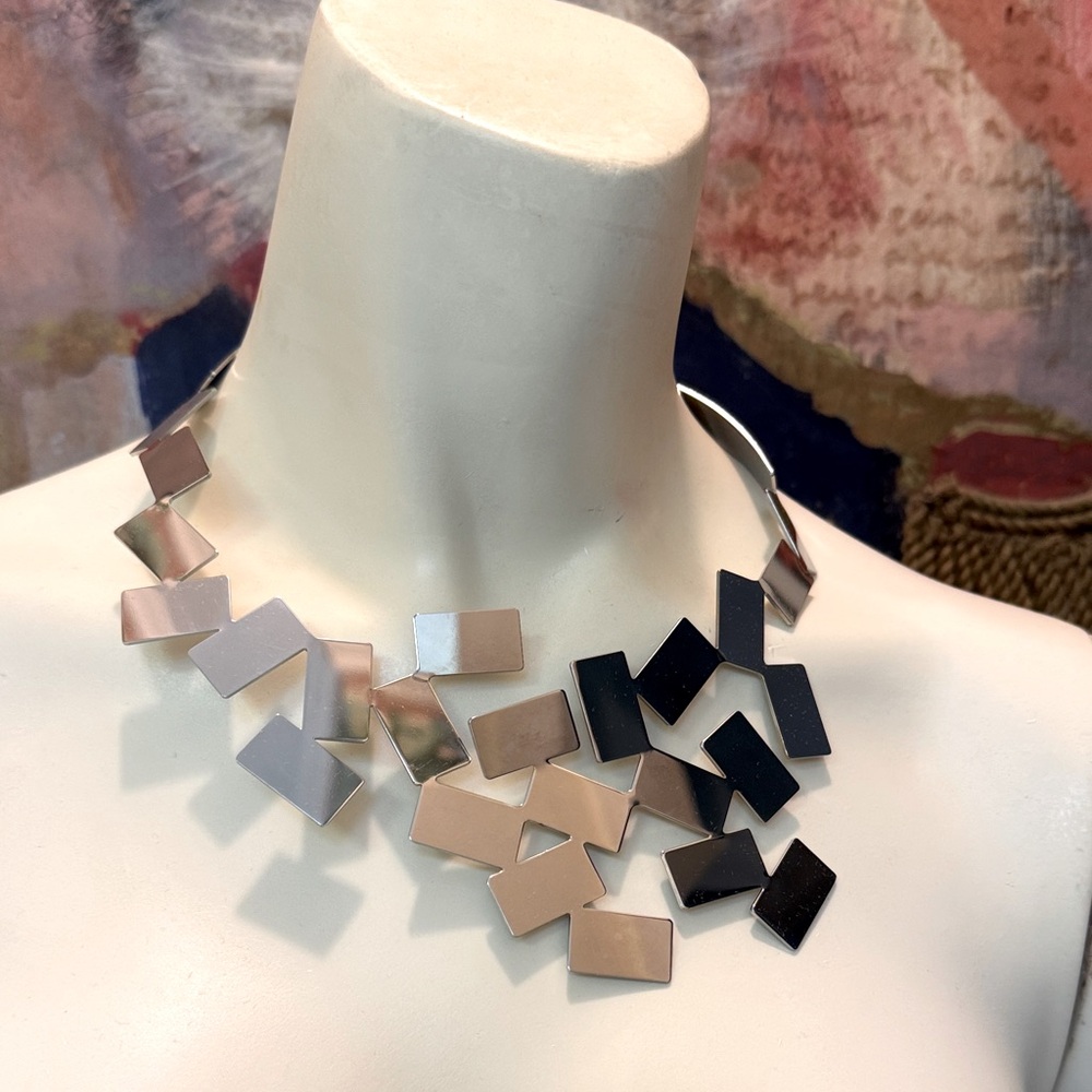 Alessi Italy Inox Mario Trinarchi 2011 modernist Cubist Omega statement necklace